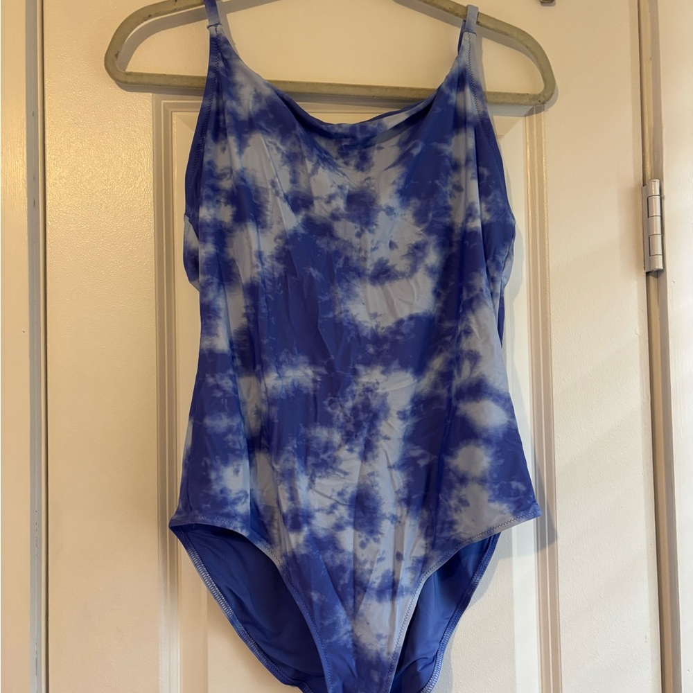 Aerie Blue and White Tie-Dye One Piece Swimsuit